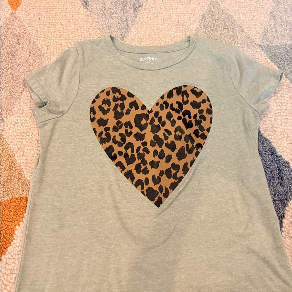 Old Navy Kids' Green Tee with Leopard Heart